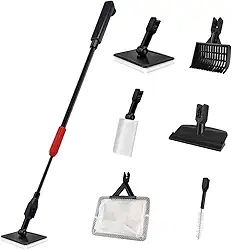 Ferramentas de limpeza de aquário 6 em 1, limpador de aquário ajustável com alça telescópica longa, kit de limpeza de aquário multifuncional para limpador de aquário de água salgada e doce