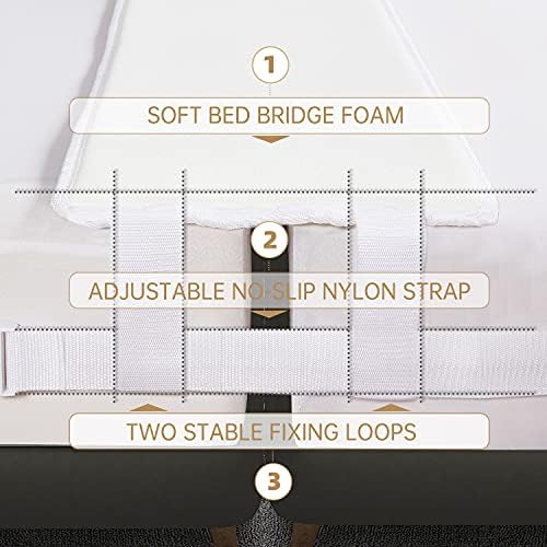 VINILITE Bed Bridge Twin to King Converter Kit, Memory Foam Gap Filler Pad and Adjustable Non-slip Mattress Extender Connector Belt for Home Bedroom Hotel Guest, 4 Loops Straps