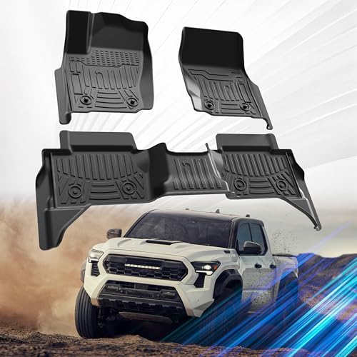 SSESS Floor Mats Fit for Toyota Tacoma 2024 2025 Double Cab,TPE All Weather Floor Mats Custom Fit Car Mats,Car Accessories Floor Liner and Cargo Mats,Front & Rear 2-Row Automotive Car Floor Mats Set