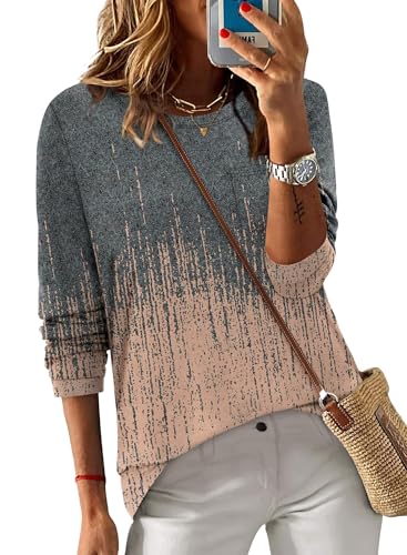 ONLYSHE Women's Casual Striped Long Sleeve Tops Crew Neck Knit Basic Loose Fit T Shirts Fall Fashion Tunic Outfits