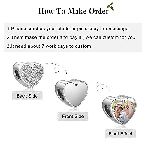 Custom Photo Charm Bead 925 Sterling SilverPersonalized Heart Picture with Loved Dear Charms Beads Fit Women Bracelet Necklace As Mother Daughter Present(Style 4)3