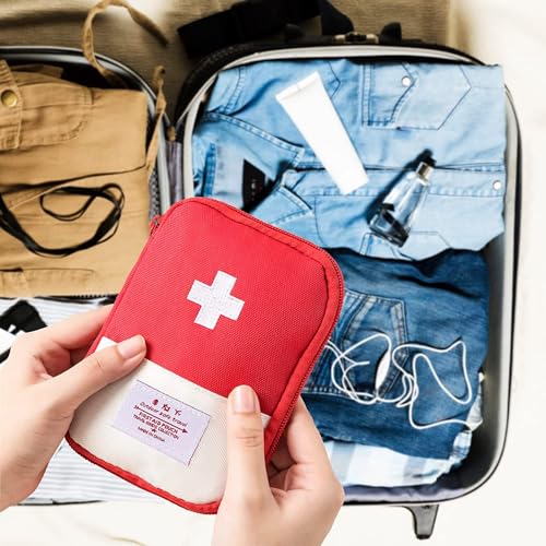 Image of First Aid Bag,Empty First Aid Pouch,Mini Portable Medical Bag for Outdoor Camping Hiking Travel Emergency,Multifunction Emergency Medicine Storage Bag-7x5 inch (Red, 3)