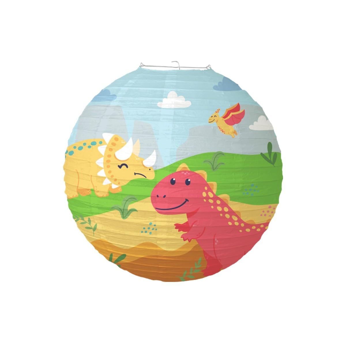 Cartoon Dinosaur Round Paper Lantern Jungle Party Happy Birthday Party Festival Hanging Lanterns(C)