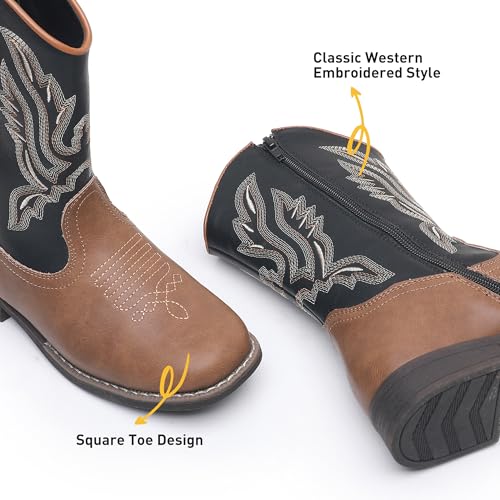 Apakowa Kids Cowboy Boots - Cowboy and Cowgirl Boots for Boys and Girls, Mid-Calf Square Toe Western Rodeo Boots with Embroidery and Side Zipper (Toddler/Little Kid/Big Kid)2