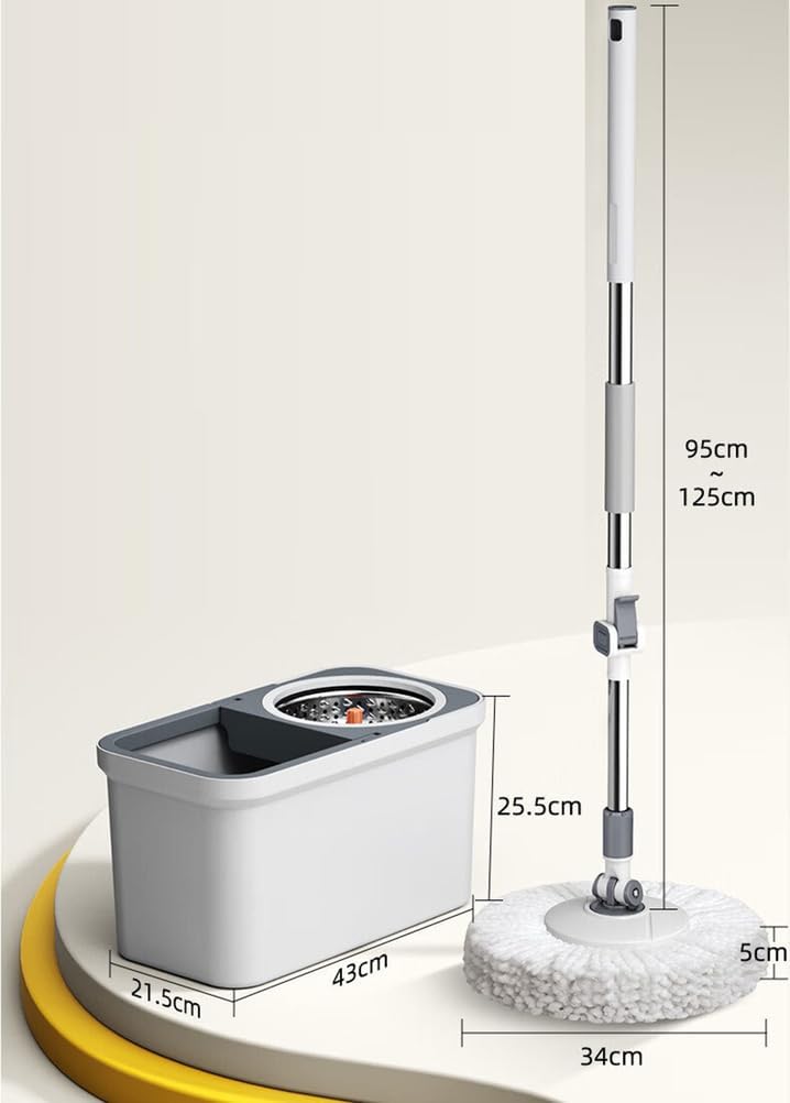 Spin Mop with Bucket Set, Hands-Free Self-Wringing Mop for Home Floor Cleaning, Wet Dry Use Super Absorbent Microfiber Mop Head - 1 Mop + 1 Bucket + 4 Replacement Heads