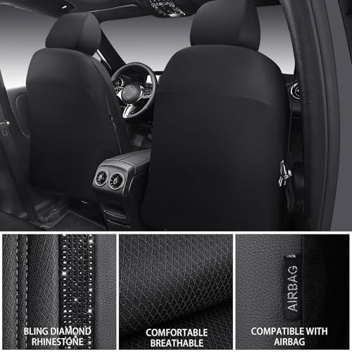 Image of CAR PASS Memory Foam Mesh Bling Diamond Car Seat Cover 2 Front Seats Breathable Soft Sponge Universal Shining Glitter Sparkly Crystal Fit Armrest Automotive Truck SUV Cute Women Girl, Black Rhinestone