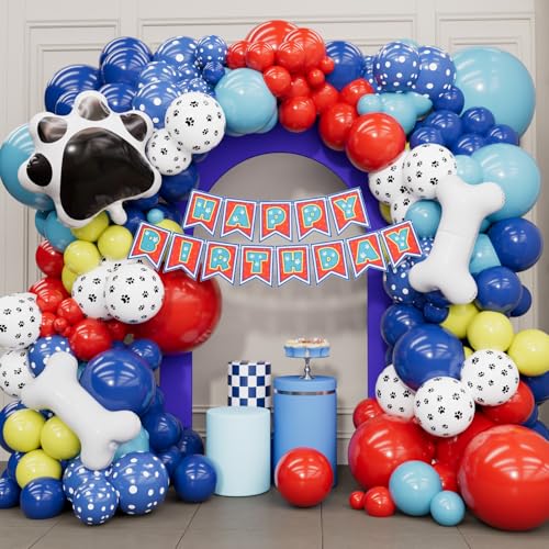 183Pcs Paw Balloon Arch Kit – Dog Bone & Paw Print Balloons and Happy Birthday Banner for Dog Birthday Decorations and Dog Party Decorations