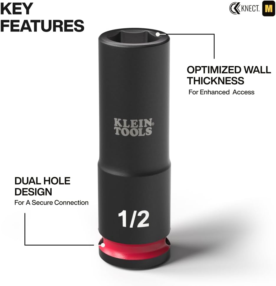Klein Tools 65121IMPCT KNECT Deep-Well 3/8-Inch Drive Impact Socket Set, SAE and Metric, 23-Piece Tool Set, Impact Driver Adapter, Multi-Purpose Wrench Adapter, Color-Coded, MODbox Socket Organizer - Image 4