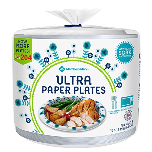 Members Mark 10 1/16 in Ultra Plates, White, Blue, Green, 204 Count (Pack of 36) (980076970)