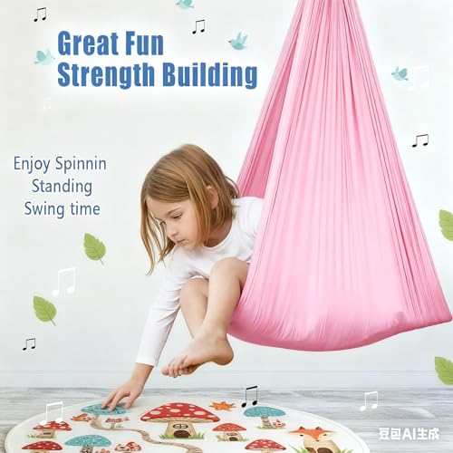 Image of Sensory Swing for Kids & Adults, Therapy Joy Swing for Autism, ADHD, SPD, Snuggle Swing Holds up to 300lbs has a Calming Effect on Children with Sensory Needs (Pink, only Fabric)