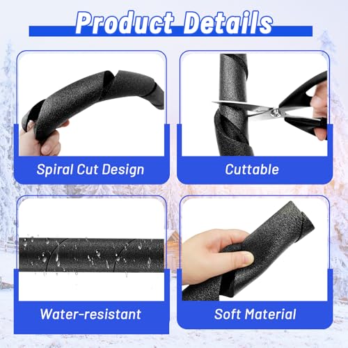 6Pcs Pipe Insulation Foam Tube, 15.7 Inches Black Pipe Covers, Multi-Purpose Soft Pipe Wrap Protection for Outdoor Indoor Winter Water Pipes and Pool Handle (Black, 6)