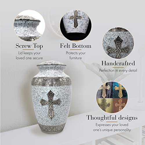 Image of White Love of Christ Cremation Urn for Ashes for Women - Personalized Cremation Urns for Human Ashes Adult Female Decorative Urns - Beautifully Handcrafted Cross Urn