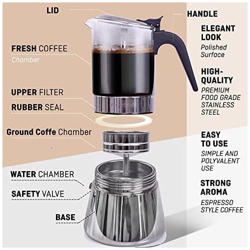 Espressokocher Klassisch italienische Perkolator-Mokakanne 360 ml - luxuriöses Kristallglas und rostfreier Stahl – Bild 5