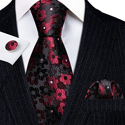 Set de corbata negra floral para hombre miniatura 2