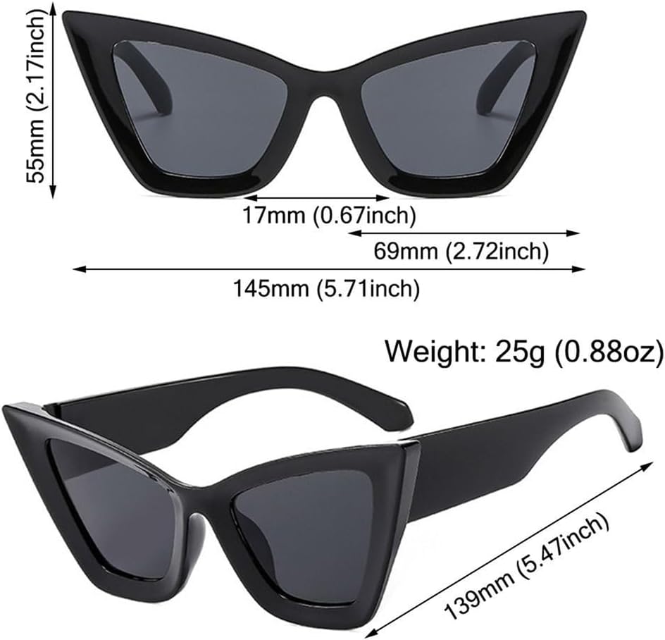 Fashion Oversized Cat Eye Sunglasses UV400 Beach Travel Punk Sun Glasses Black Shades for Women & Men