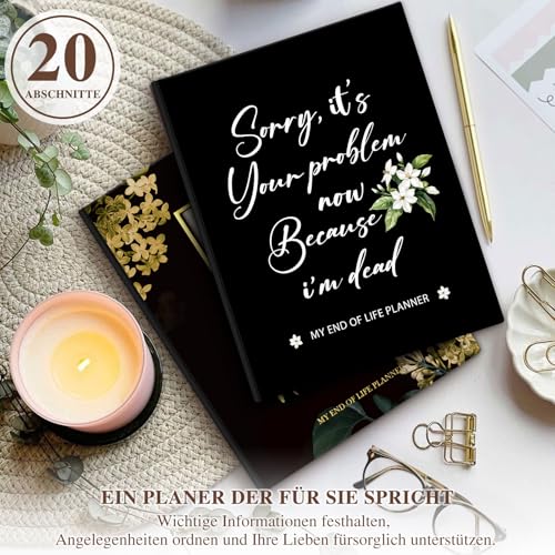 Lanpn Ende des Lebens Planer – Mein Notfall Lebensende Buch mit Tabs, Letzte Wünsche Nachlassplanung Todesfallplaner für Senioren, End of Life Planner Geführtes Logbuch mit Leder Hardcover, Englisch