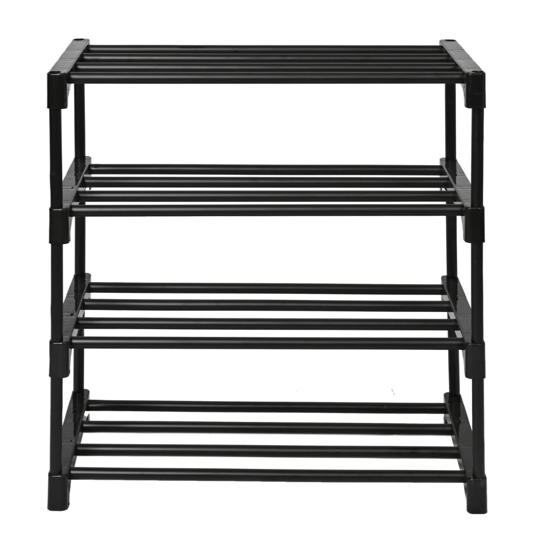 Keeva Multipurpose Rustproof PVC Plastic Shoe Rack for Home/Office, Foldable Storage Stand | Easy to Move & Assemble, Upto 10 Shoe Pair (4 Shelves, Black)-image-45