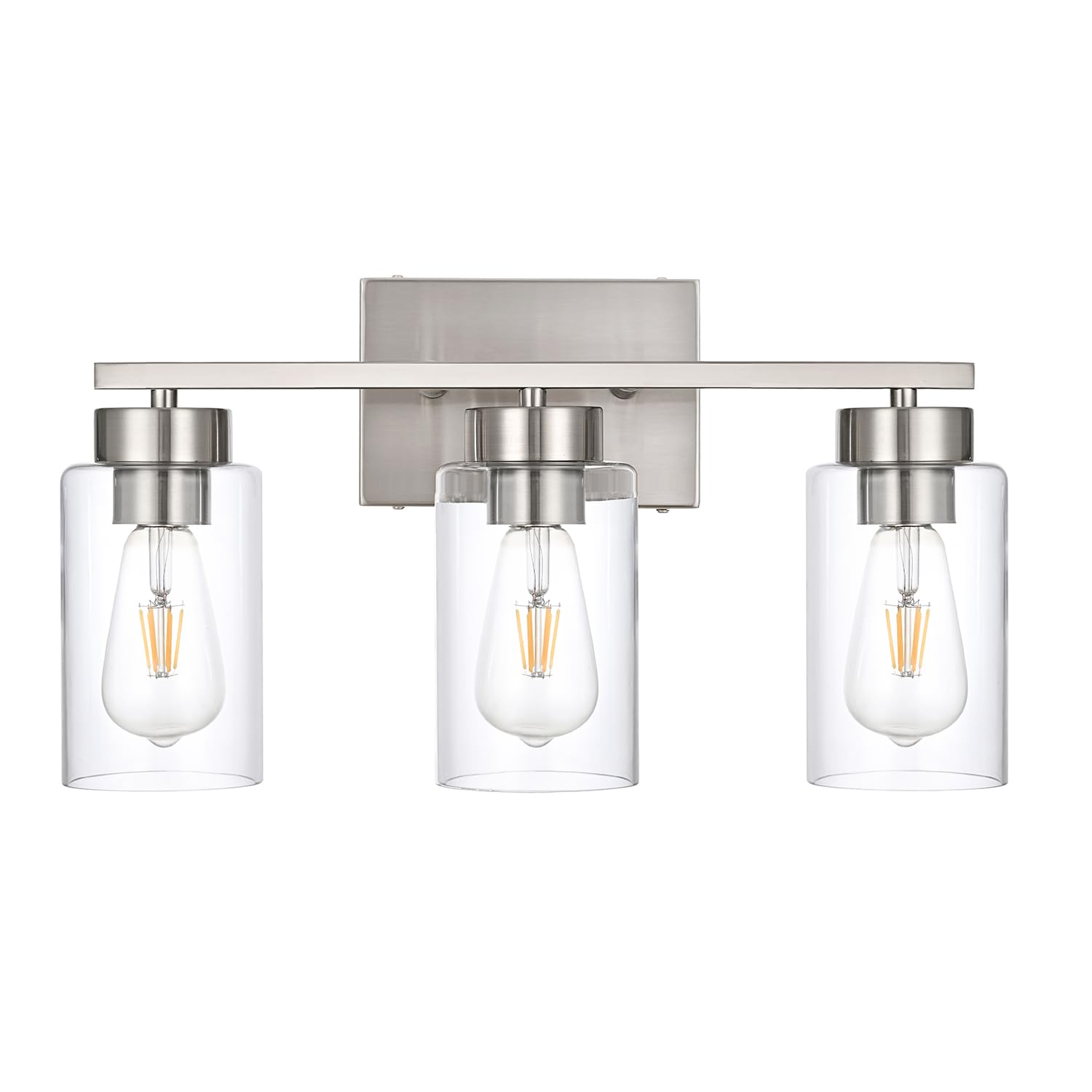 3-Light Bathroom Vanity Light, Modern Brushed Nickel Wall Lights with Clear Glass Shades, Bathroom Wall Sconce Lamp for Mirror Living Room Bedroom Hallway