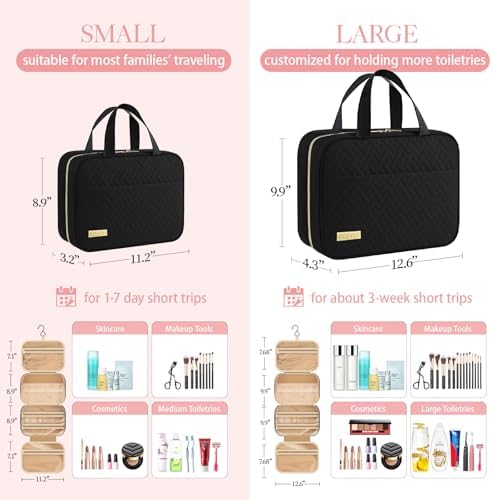 HOTOR Travel Toiletry Bag - Toiletry Bag w/Hanging Hook for Women & Men, Makeup Bag/Big Comparment, Waterproof for Travel Accessories, Travel Essentials, Small, Black — view 2