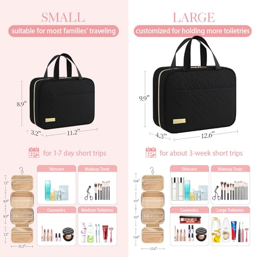 HOTOR Travel Toiletry Bag - Toiletry Bag w/Hanging Hook for Women & Men, Makeup Bag/Big Comparment, Waterproof for Travel Accessories, Travel Essentials, Small, Black image 8