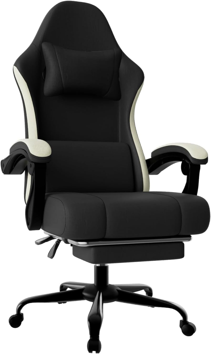 Ergonomic Gaming Chair with Pocketed Spring Cushion, Breathable Fabric Computer Chair with Footrest, Adjustable Lumbar Support Video Game Chair for Adults