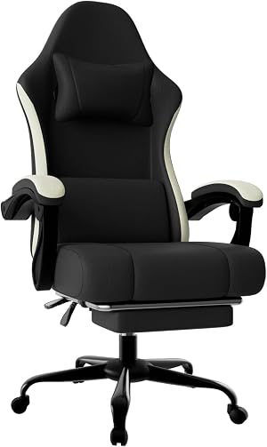 Ergonomic Gaming Chair with Pocketed Spring Cushion Breathable Fabric Computer Chair with Footrest Adjustable Lumbar Support Video Game