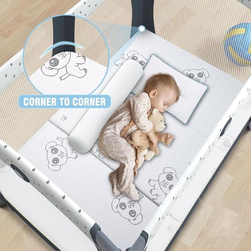 Image of Trifold Pack and Play Mattress 38 inchx26 inch, Double-Layer Pack N Play Mattresses for Baby Toddler with Waterproof Washable Breathable Cover, Portable Mini Crib Mattress for Playpen