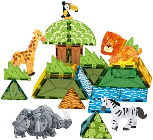 Oriate Magnet Safari Animals Magnetic Tiles Blocks, Movable Joint...