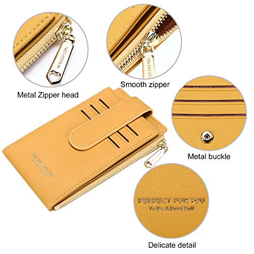 Image of Badiya Slim Women Wallet RFID Blocking Bifold Compact 9 Card Slots Holder Wallets Soft Leather with Zipper Coin Pocket 2 ID Window