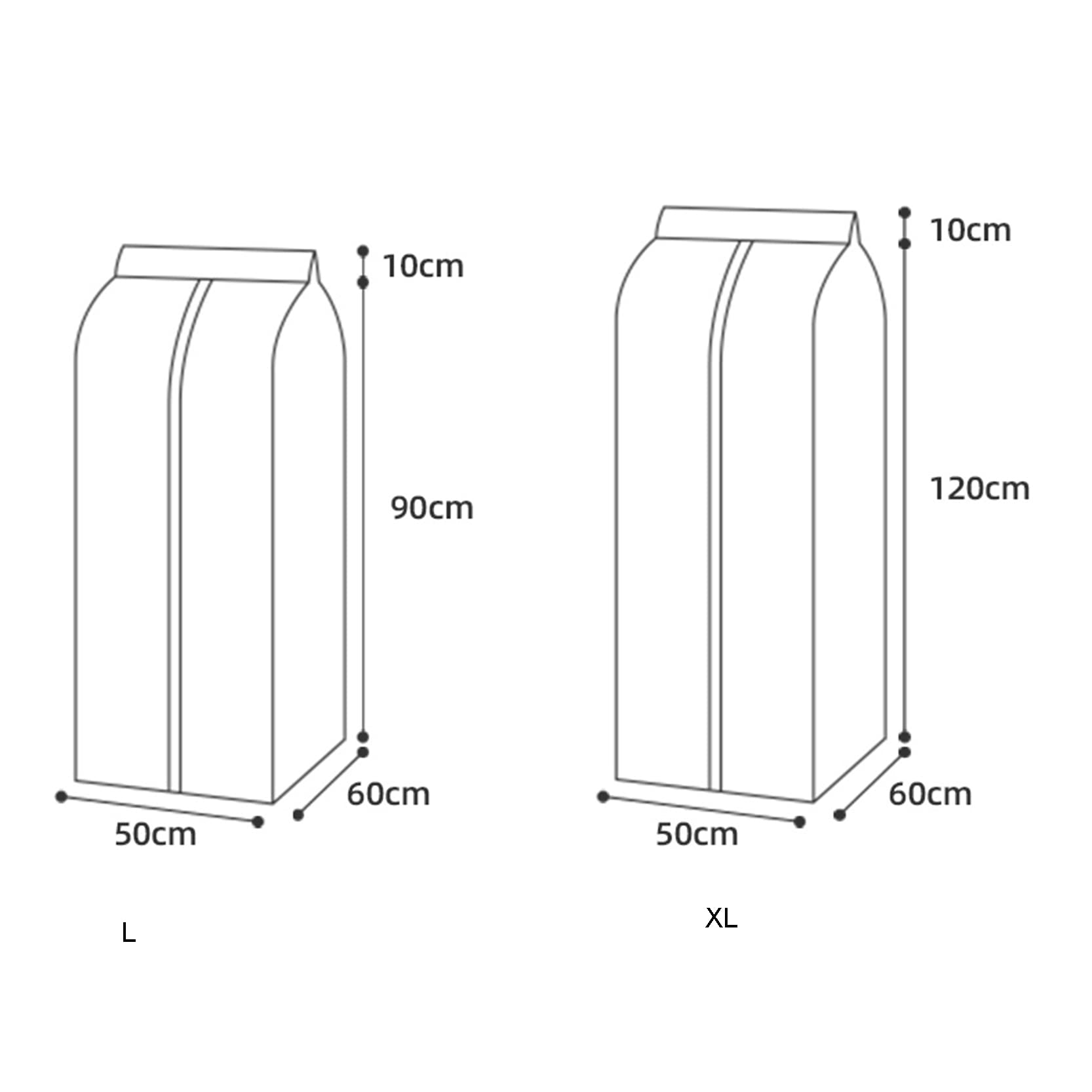 Fundas para Trajes Bolsas para Ropa 2 Piezas, Fundas para Ropa Colgantes, Bolsa con Cremallera Completa, Funda para Vestido Impermeable Lavable para Almacenamiento De Ropa, 50x60x90/120cm,B