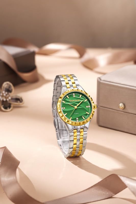Image of Giordano Analog Quartz Watch for Women with Textured Round Dial, Luminous Hands and Markers, Stainless Steel Strap - GZ-60164
