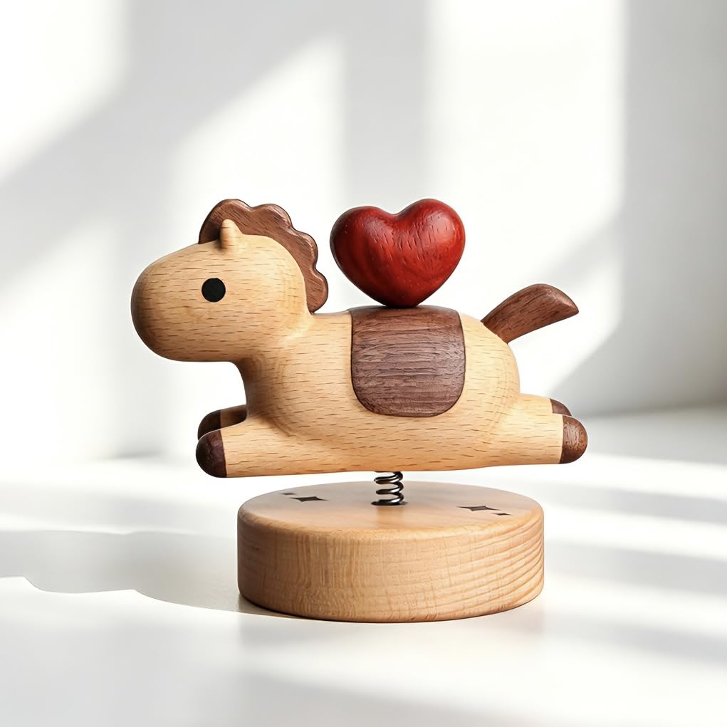 Cheval en bois avec cœur magnétique pour rompre la monotonie du bureau