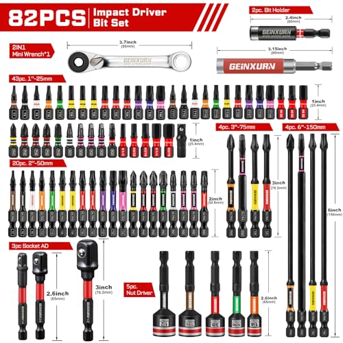 image for Geinxurn 82Pieces Impact Screwdriver Bits Set, Magnetic S2 Steel Phill