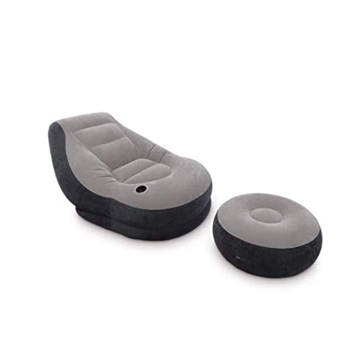 Intex 68564NP, Poltrona Lounge 102 x 137 x 79 cm, con Poggia Piedi 64 x 28 c, Grigio/Nero, Tinta Unita