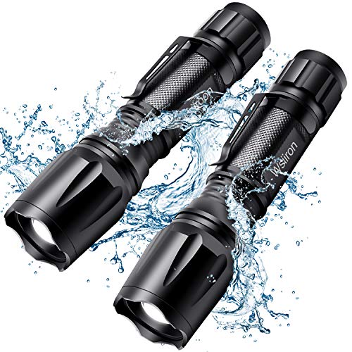 Ultra-Bright LED Flashlight, Wsiiroon CREE XML-T6 LED Flashlight, Zoomable, IP65 Water-Resistant, 5 Light Modes, Portable with Clip for Indoor and Outdoor Use, 2 pack (Batteries Not Included)