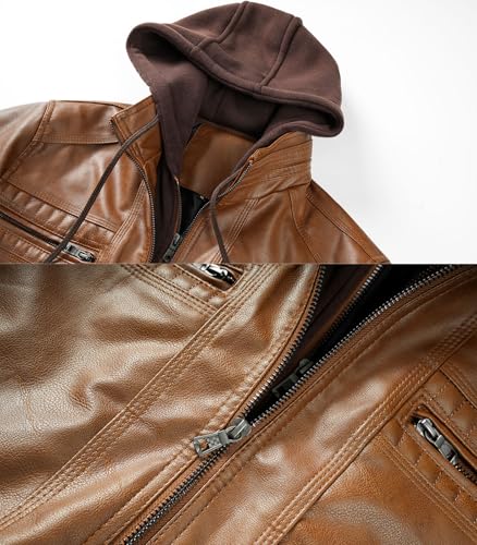 Image of INVACHI Men's Faux Leather Motorcycle Bomber Jacket with Removable Hood