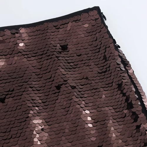 Women's Brown Sequin Midi Skirt Fullly Lined A-Line Party Club High Waisted Shimmery Glittery Skirt4