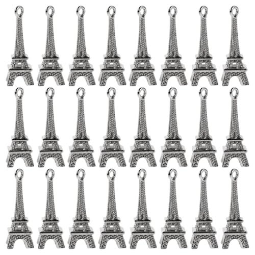 HAPINARY 100 breloques Tour Eiffel miniatures : Fournitures pour la création de bijoux et pendentifs - Breloques Tour Eiffel vintage en métal argenté pour colliers et cadeaux d'invités