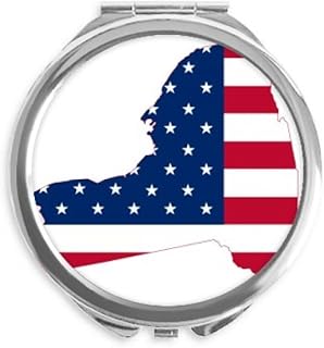 New York USA Map Stars Stripes Flag Shape Hand Compact Mirror Round Portable Pocket Glass
