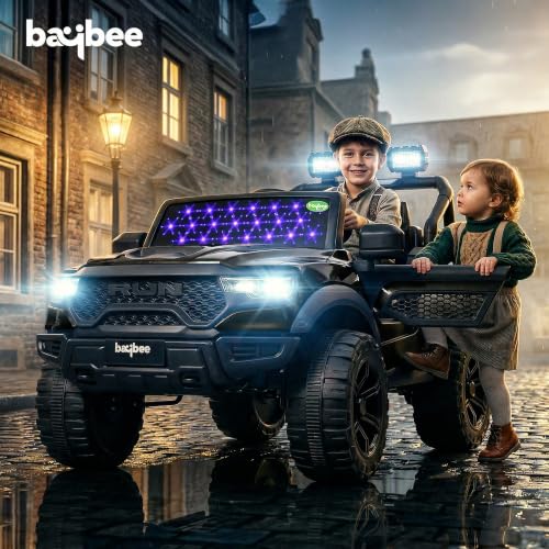 Image of Baybee 4x4 TurboX Pro Electric Car for Kids with Remote Control | Baby Electric Rideon Cars with Swing Mode, RGB Lights & Music | Rechargeable Battery Operated Jeep for Kids 2+ Years (Metallic Black)