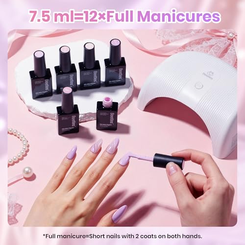 Image of Beetles Pink Gel Polish Set - Ballet Princess Collection, 6 Colors Nude Pink Purple Gel Polish Kit, Balletcore Lilac Mauve Glossy Solid Color Soak Off UV LED Nail Art for DIY Salon Manicure