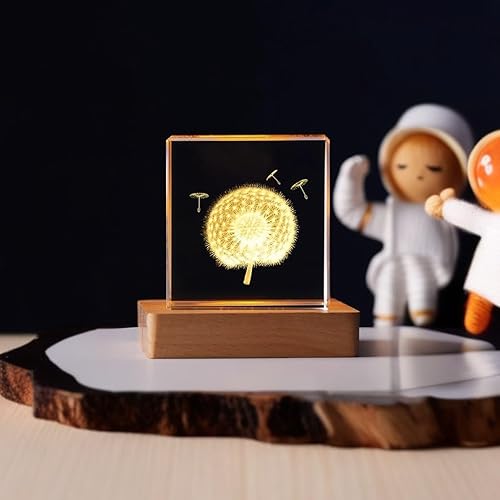 Miniatura 2 de EFH Mini lámpara de luz nocturna de cubo de cristal de 2 pulgadas, decoración grabada con láser 3D, base de madera, control remoto, modelo de varios