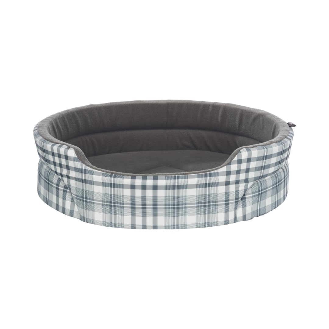 TRIXIE Hundebett Lucky 65 × 55 cm in grau/weiß - gemütliches Hundekissen mit Baumwoll-Optik - Hundekorb für mittelgroße Hunde - rutschfest - 37023