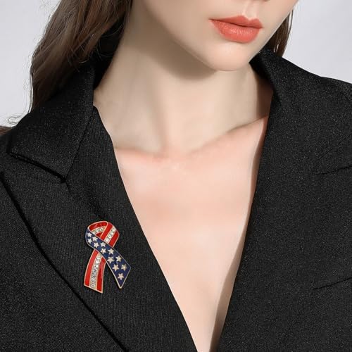 Image of Rhinestone Brooch Pins for Women, Vintage Crystal Enamel Brooches, American Flag Pin Patriotic Lapel Pins Gift for Suit Clothes Bag Accessories