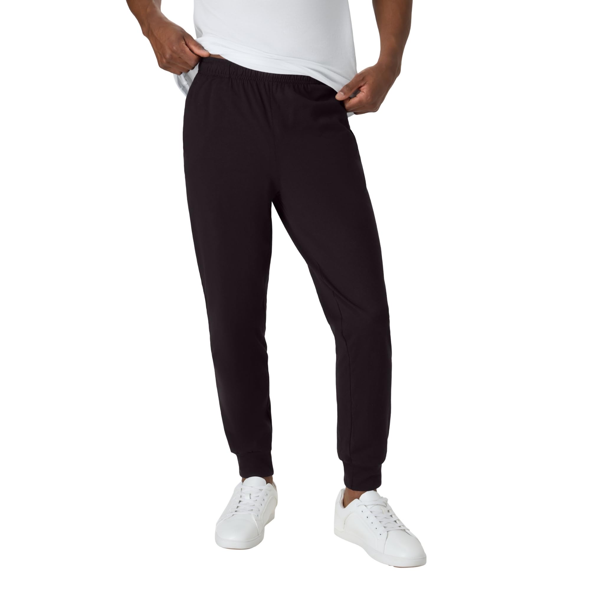Hanes Men's Originals Cotton Joggers, Jersey Sweatpants Pockets, 30" Inseam, Black, Medium