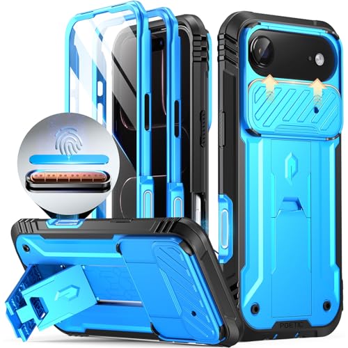 Image of Poetic for iPhone Air Case with Camera Control Capture Button, [Slide Camera Cover] [Built-in Stand] [Built-in Screen Protector] Full-Body Rugged Phone Case for iPhone 17 Air 6.5 inch, Light Blue