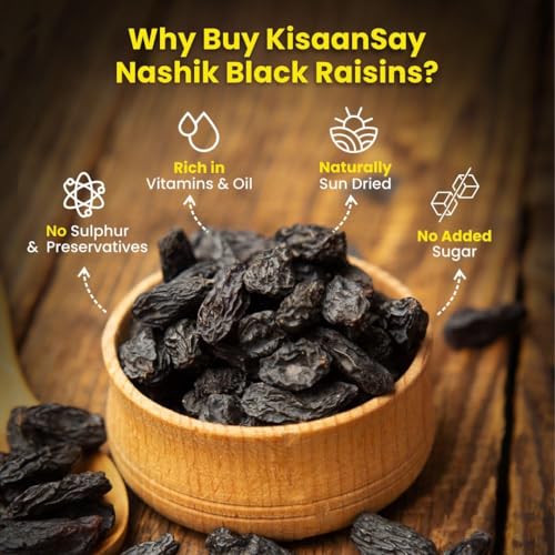 Image of KisaanSay Premium Nashik Seedless Black Raisins 1kg (250gm X 4) | Sulphur Free | Sugar & Preservatives Free Dryfruits | Kali Kishmish /Kismis| Rich in vitamins K, iron | Dry Fruits Boosts Energy