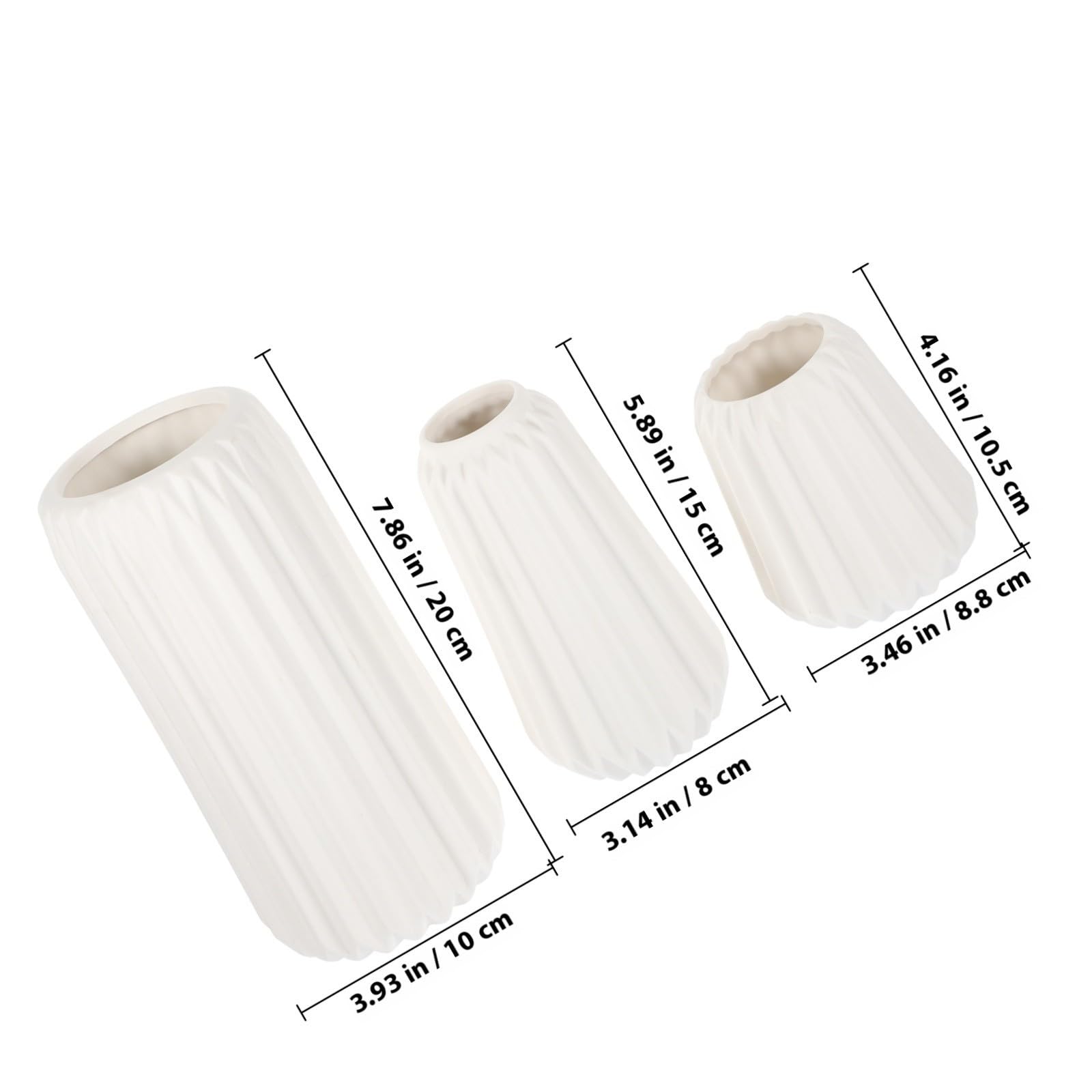 3 Pezzi Set di Vasi in Ceramica Bianco, Vaso Decorativo per Casa