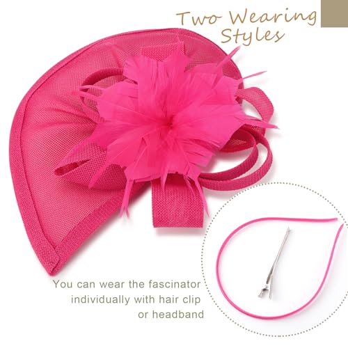 Image of DRESHOW Fascinators Hat Feather Headband Women's Fascinators Tea Party Headwear with Clip Flower Head Band for Girls & Women