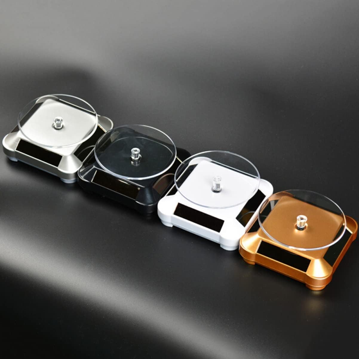 3pcs Solar Rotating Display Stand Silver Tray Load Capacity No Battery Needed for Jewelry Watches Mobile Phones